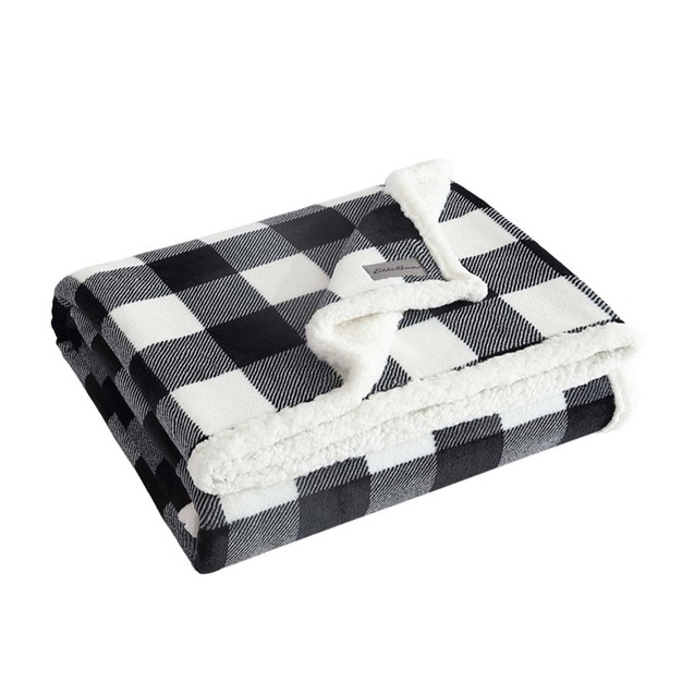 Cabin Plaid Reversible Throw Blanket Black white Eddie Bauer