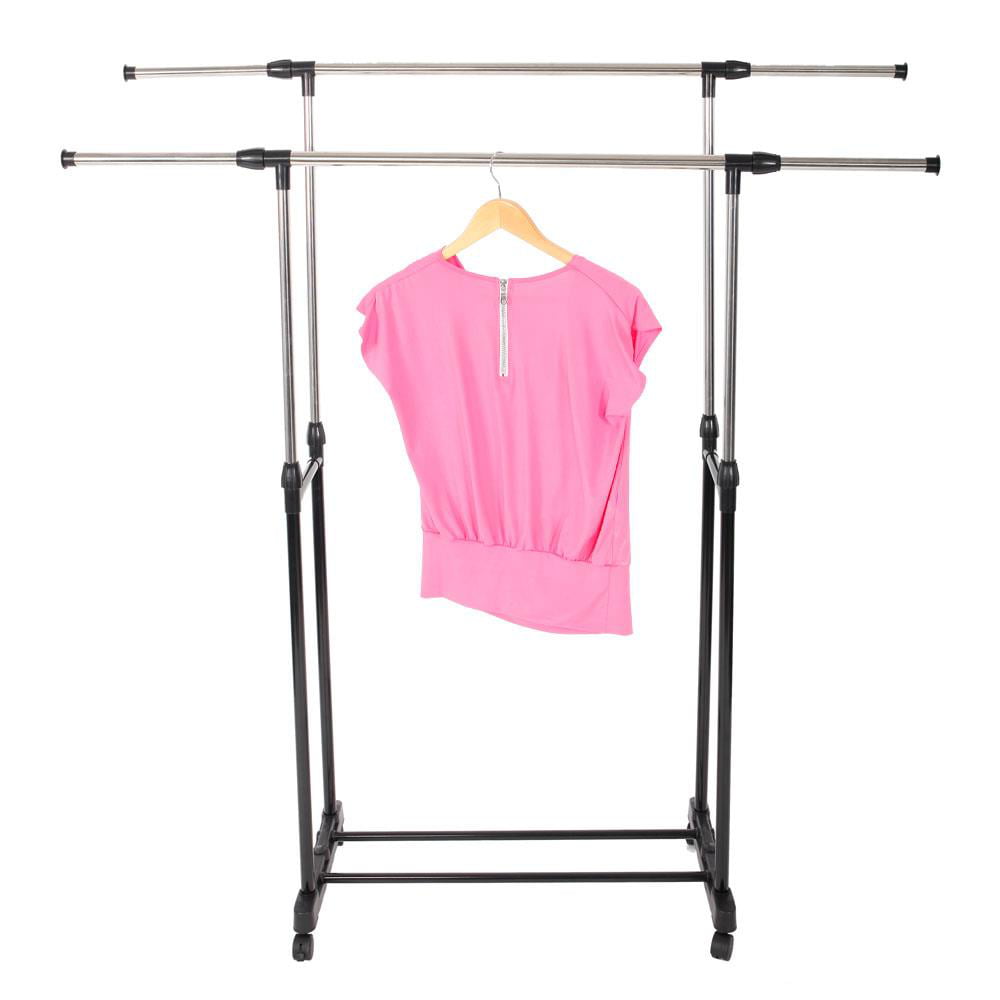 Ktaxon Double Rail Rolling Garment Rack Adjustable Clothes Drying Hanger Laundry Rack