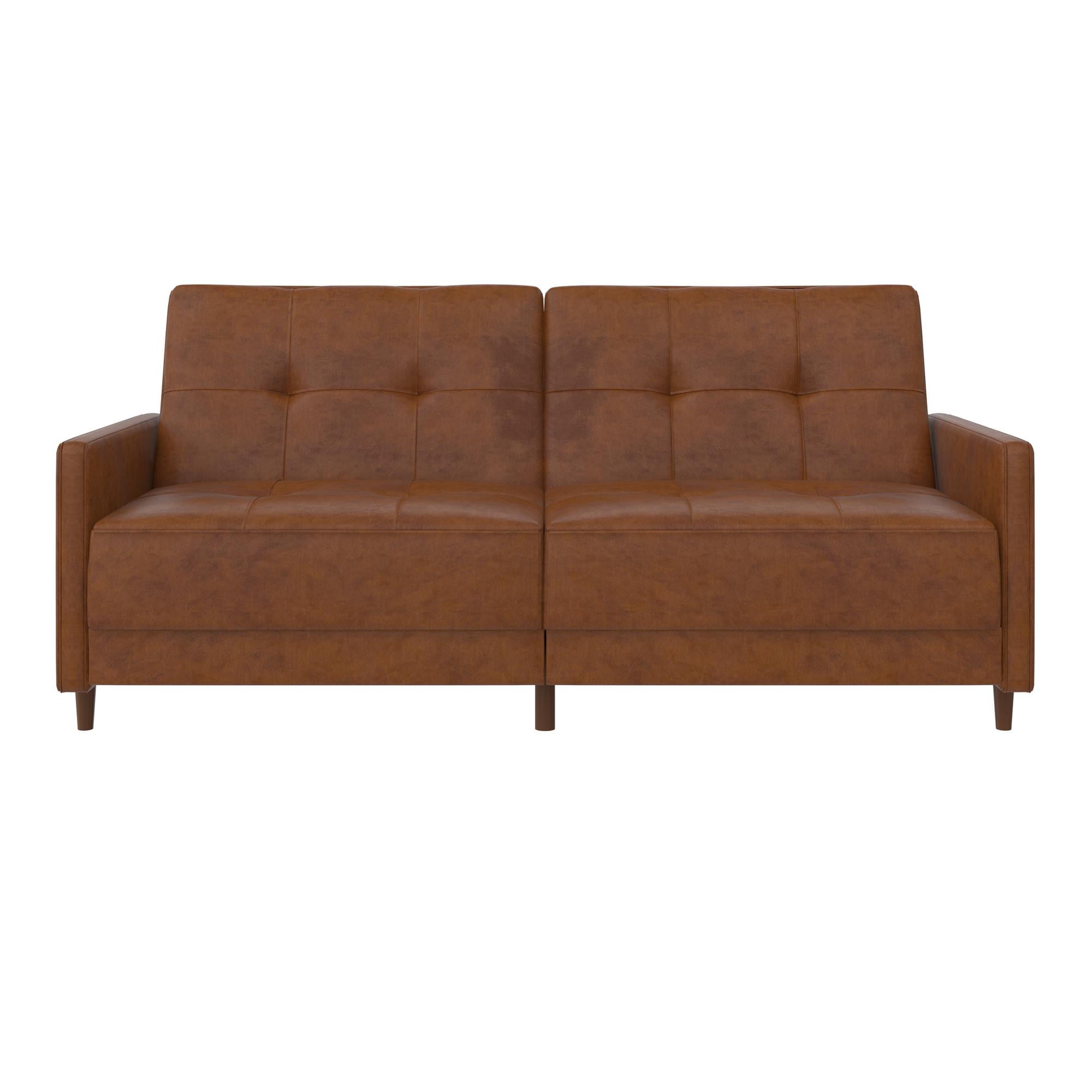 Desert Fields Adera Coil Futon, Camel Faux Leather