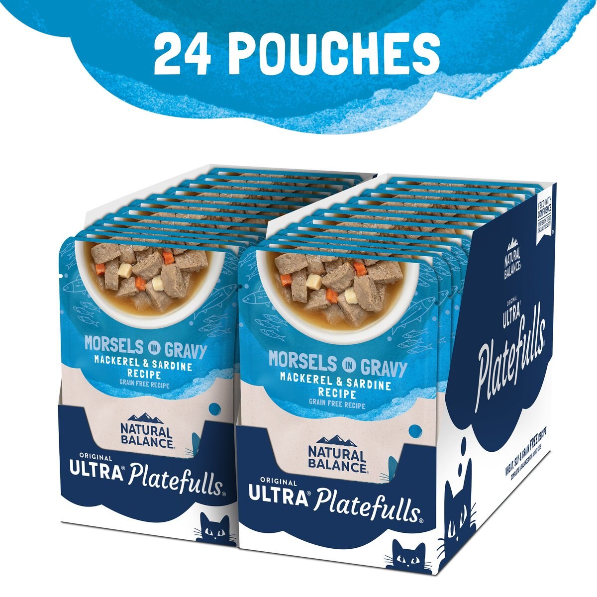 Natural Balance Platefulls Indoor Formula Mackerel and Sardine in Gravy Grain-Free Cat Food Pouches