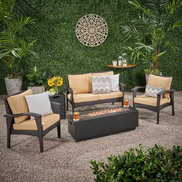 Kahala 5pc Wicker Chat Set With Fire Table Christopher Knight Home