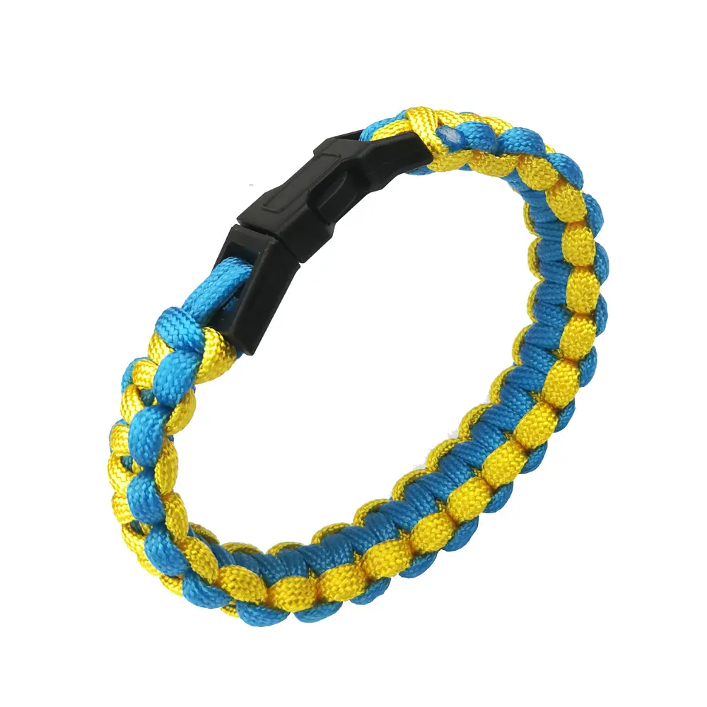 Wholesale Blue Yellow Outdoor Emergency Paracord Bracelet Whistle Buckle Survival Bracelet for Camping Hiking Accessories