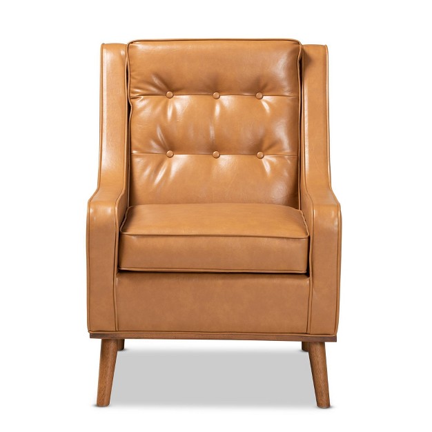 Daley Tan Faux Leather Upholstered And Wood Lounge Armchair Brown Baxton Studio