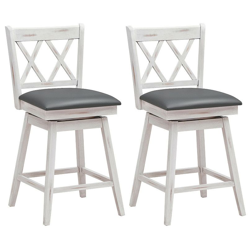 2 Pieces 24 Inch Swivel Counter Height Barstool Set with Rubber Wood Legs