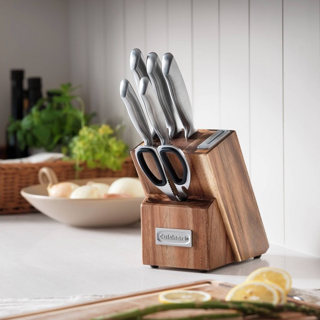 Cuisinart Classic 7pc Stainless Steel Hollow Handle Essentials Knife Block Set With Built In Sharpener Silver