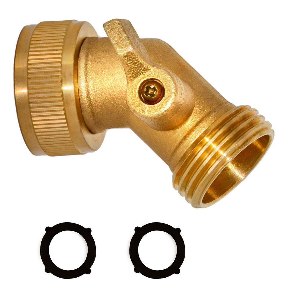 Morvat 45-Degree Solid Brass Garden Hose Elbow Connector with OnOff Shutoff Valve MOR-BELBOW-1-A