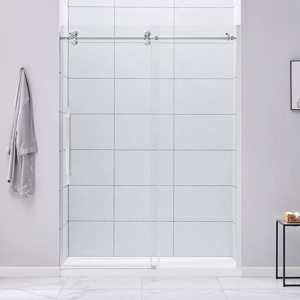 Glacier Bay Derby 60 in. W x 78.74 in. H Frameless Sliding Shower Door in Chrome Derby