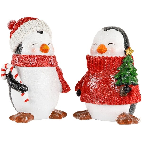 Glittered Penguins with Sweater and Scarf Christmas Figurines