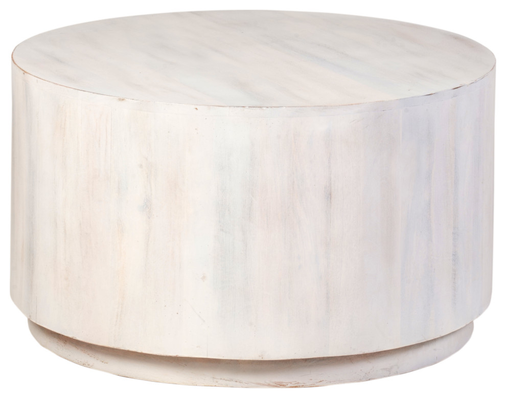 Krissa 30 quotRound Mango Wood Coffee Table  Whitewash   Coffee Tables   by CAROLINA CLASSICS  Houzz