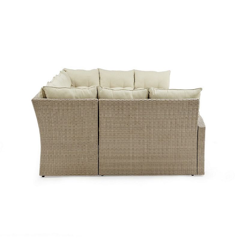 Alaterre Furniture Canaan Wicker Outdoor Horseshoe Sectional Couch， Stool and Coffee Table 4-piece Set