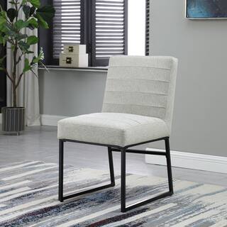 Homepop Channeled Sustainable Gray Woven Upholstery Metal Dining Chair K8614-F2418