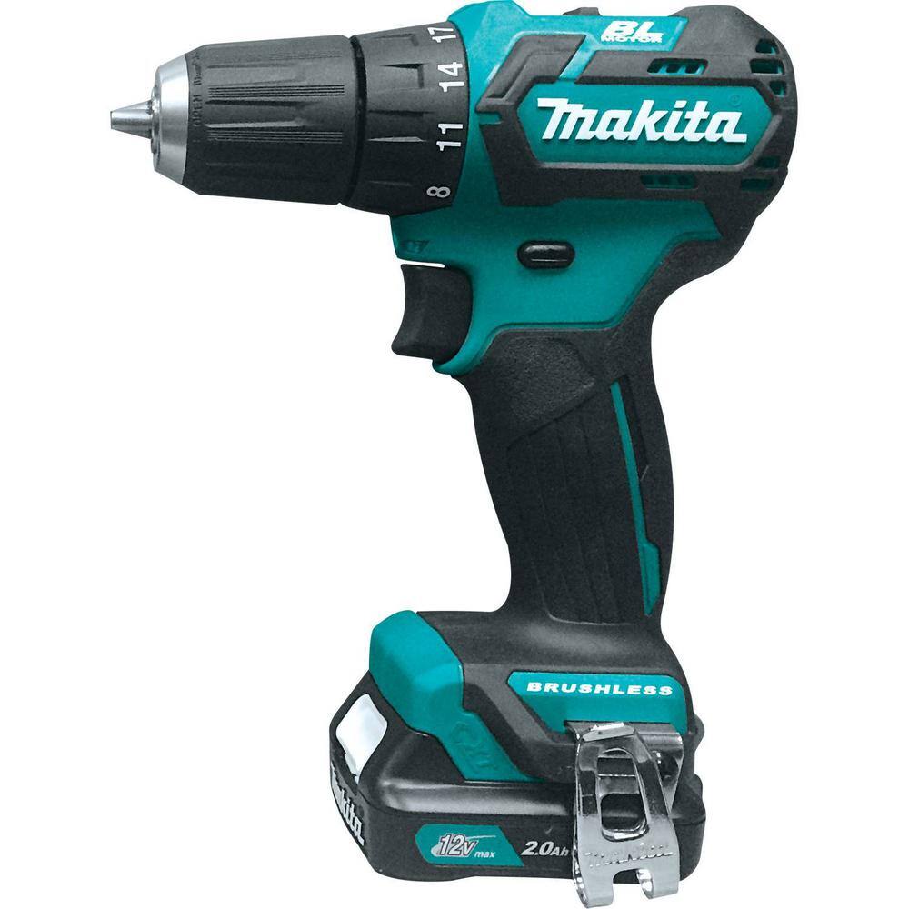 Makita 12V max CXT Lithium-Ion 38 in. Brushless Cordless Driver Drill Kit with (2) Batteries (2.0 Ah) Charger Hard Case FD07R1