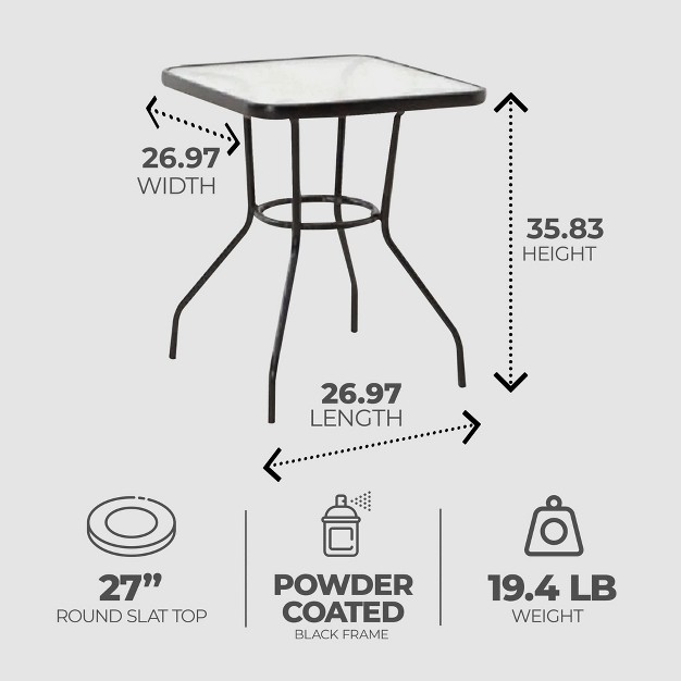 Four Seasons Courtyard Sunny Isles Outdoor Patio Bistro Dining Table With Powder Coated Steel Frame And Tempered Glass Squared Tabletop Black