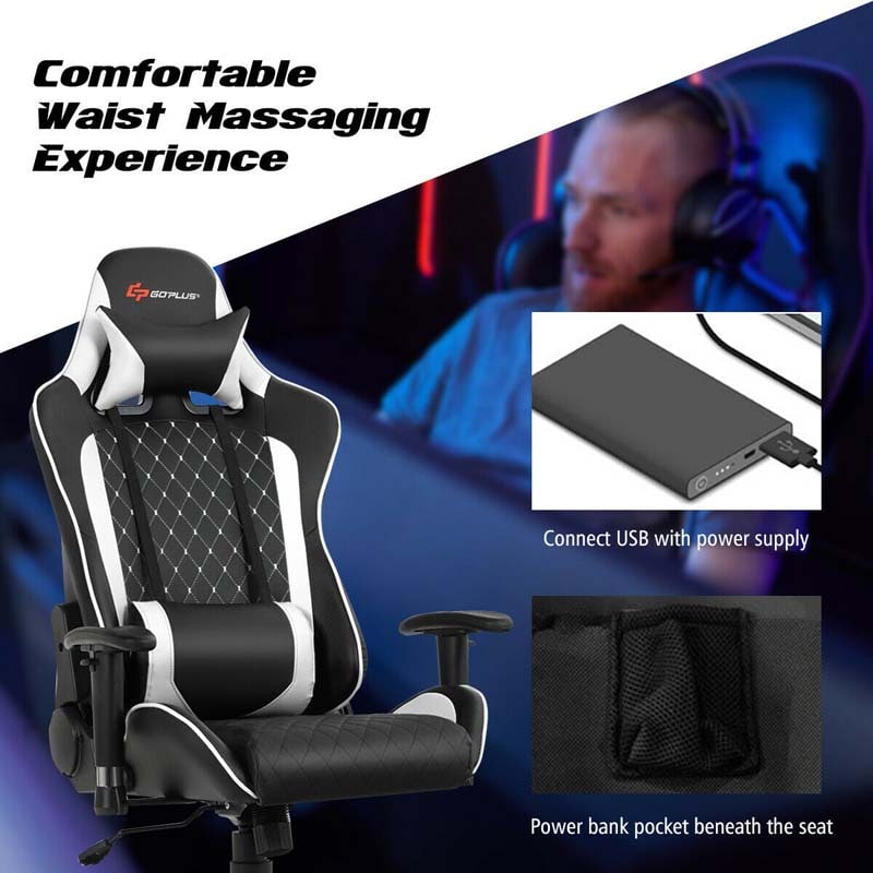 Massage Gaming Chair Recliner, Ergonomic High Back Full Adjustable Gamer Racing Chair Swivel Office Chair with Lumbar Support & Headrest