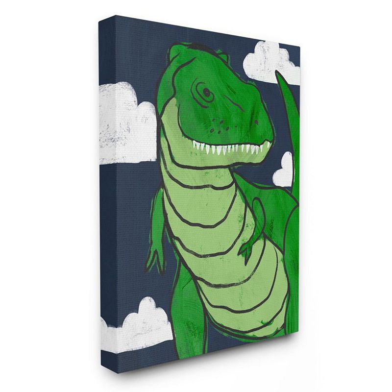 Stupell Home Decor T-Rex Kids Illustration Green Dinosaur Blue Sky Wall Art