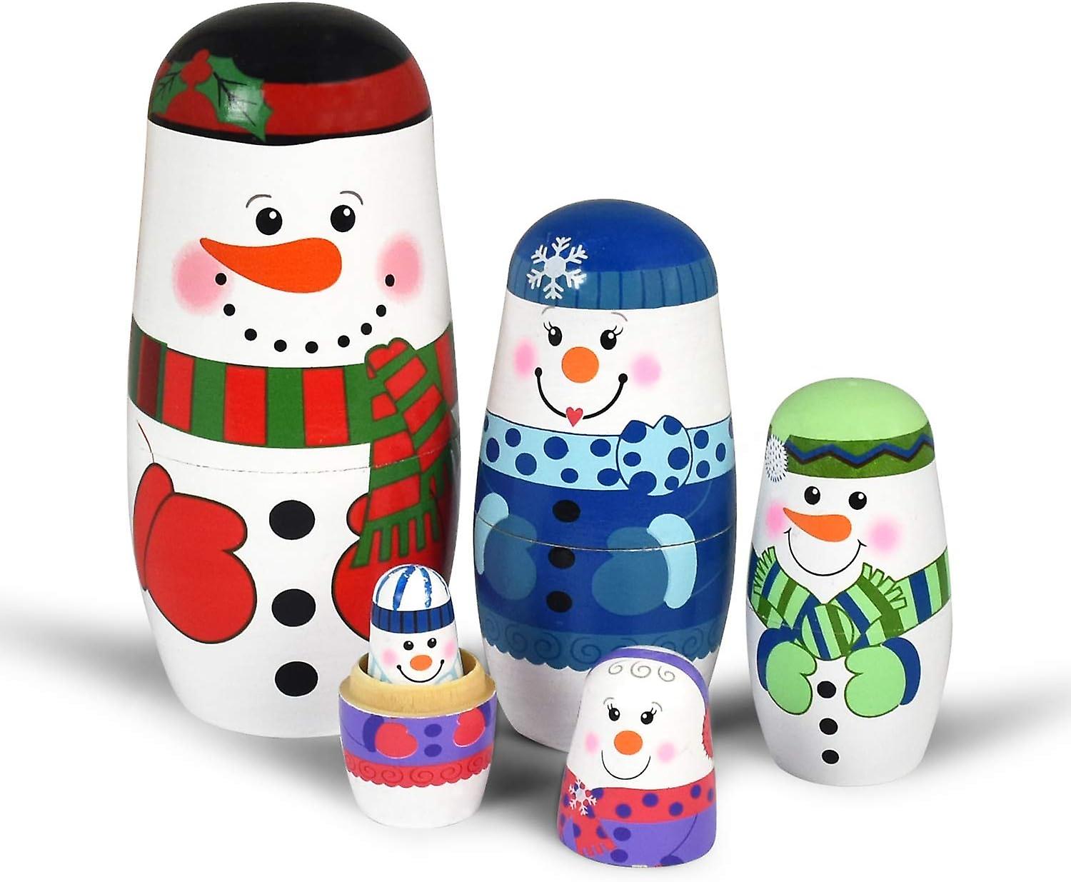 Russian Nesting Dolls Matryoshka Christmas Dolls 5pcs Russian Snowman Handmade Wooden Toys Birthday Wishing Gift For Kids Toddler Children