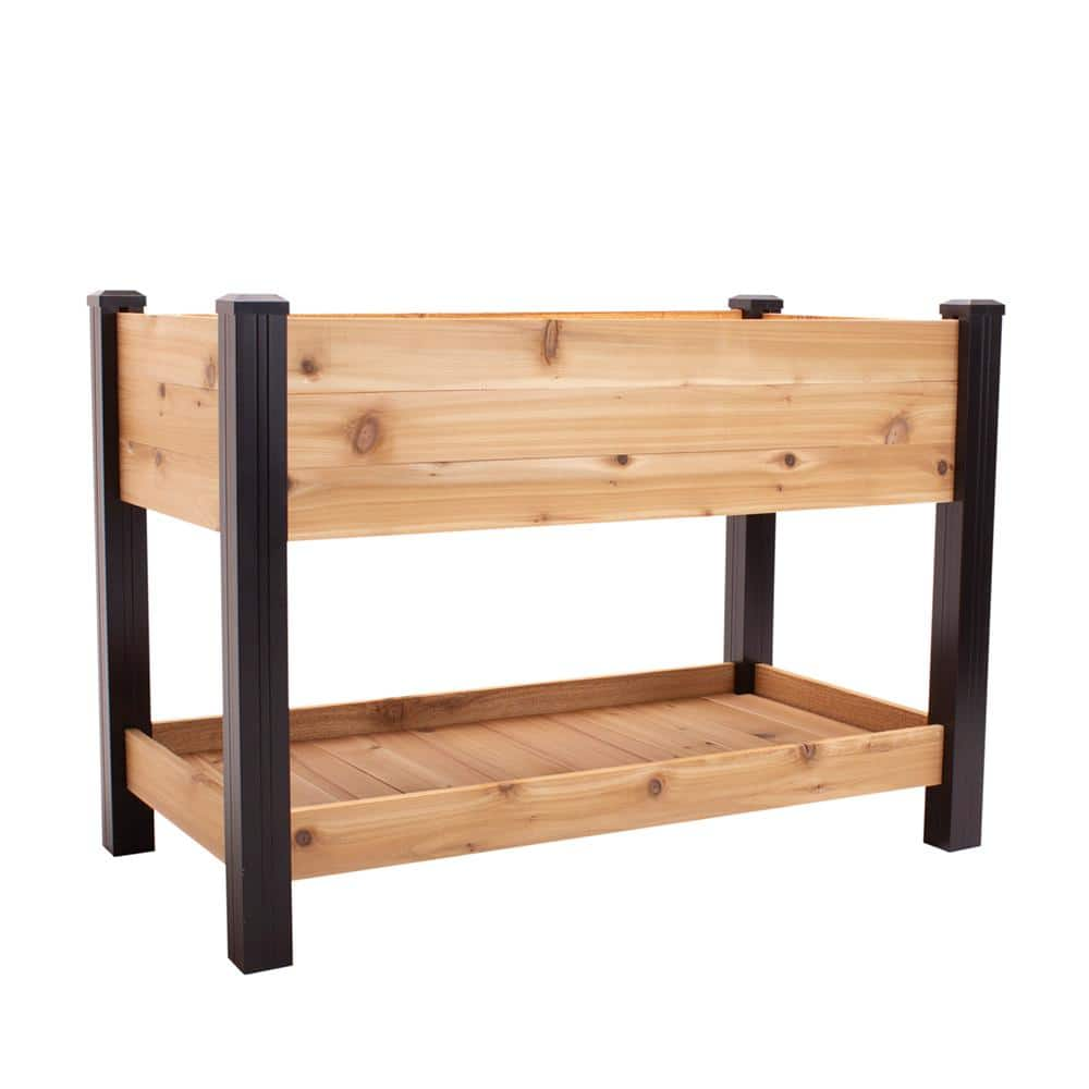 Vigoro 2 ft. x 4 ft. Elevated Cedar Garden Bed with Shelf (Vinyl Legs) 445190