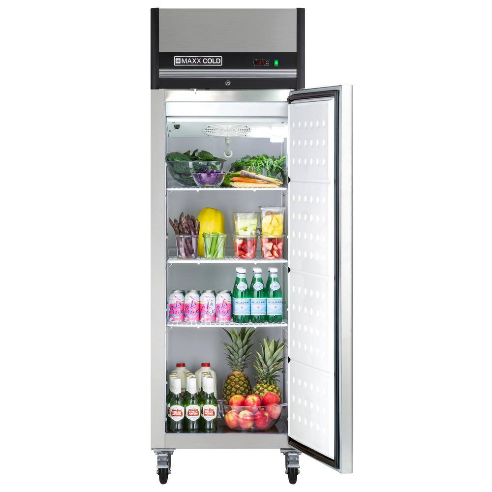 Maxx Cold 26.8 in. 23 cu.ft. Single Door Reach-in Refrigerator Top Mount Stainless Steel with Storage MXCR-23FDHC