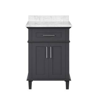 Home Decorators Collection Sonoma 24 in. W x 20 in. D x 34 in. H Bath Vanity in Dark Charcoal with White Carrara Marble Top 9784800270