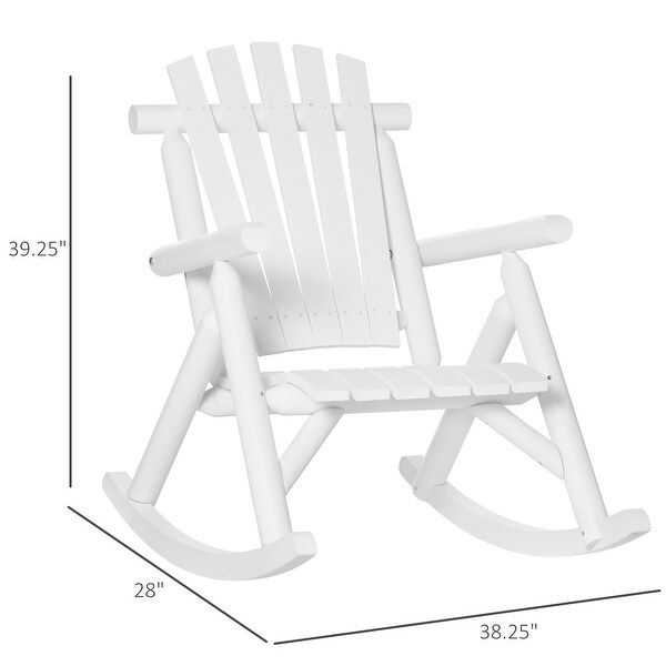 Outsunny Outdoor Rustic Adirondack Rocking Chair，Fir Wood Log Slatted Design Patio Rocker for Porch Garden Lounging