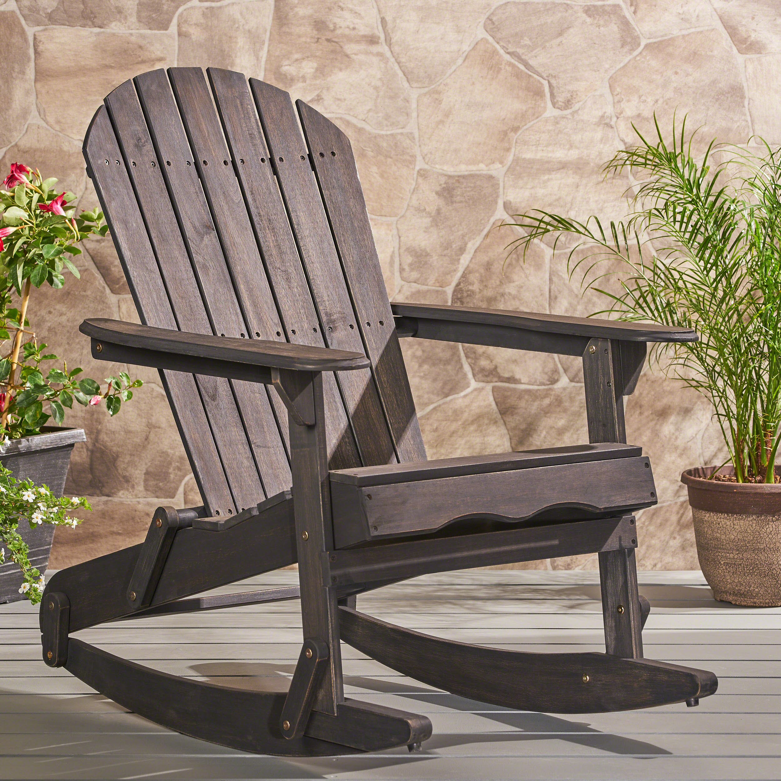 Vivian Outdoor Acacia Wood Adirondack Rocking Chair