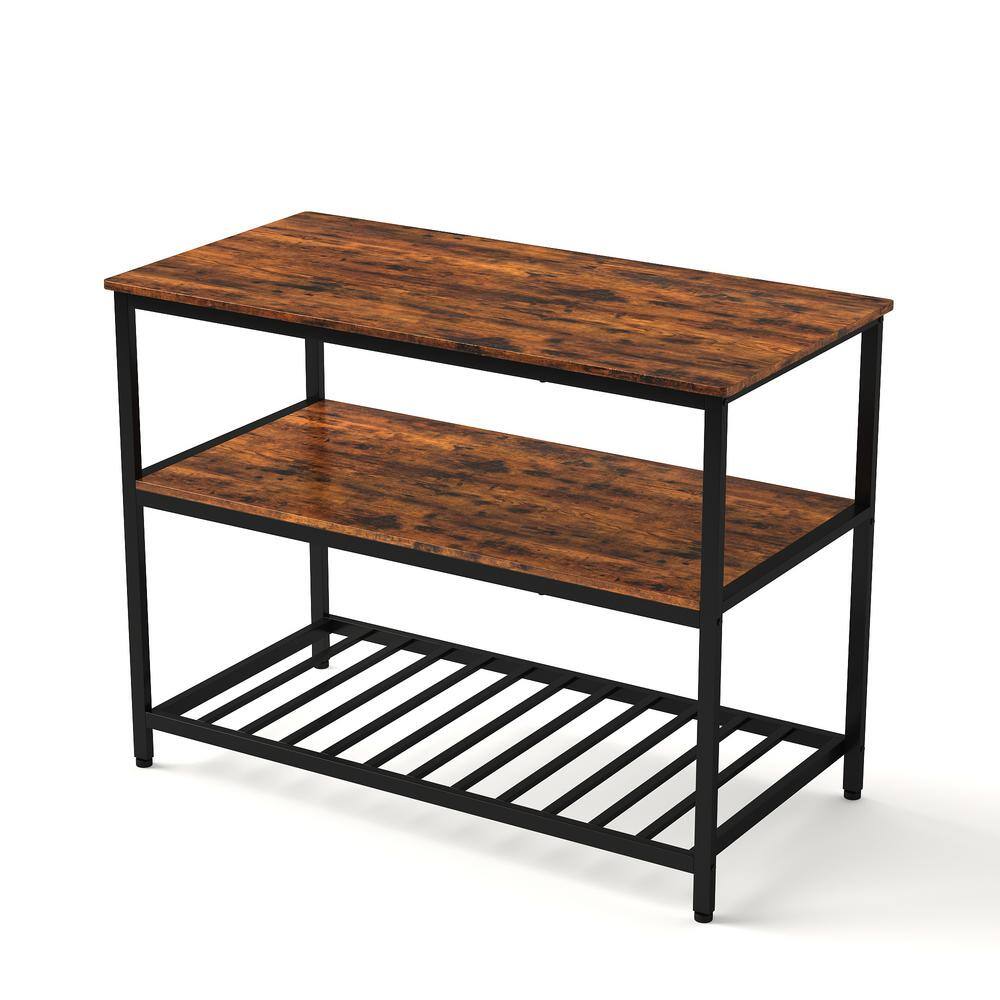 Tileon Rustic Brown Wood 47.2 in. Kitchen Island with Storage Shelves YJHDRA171