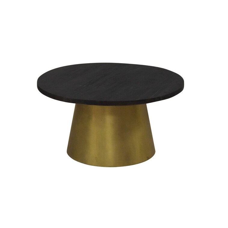 Timbergirl Black mango wood coffee table with gold drum base - 32