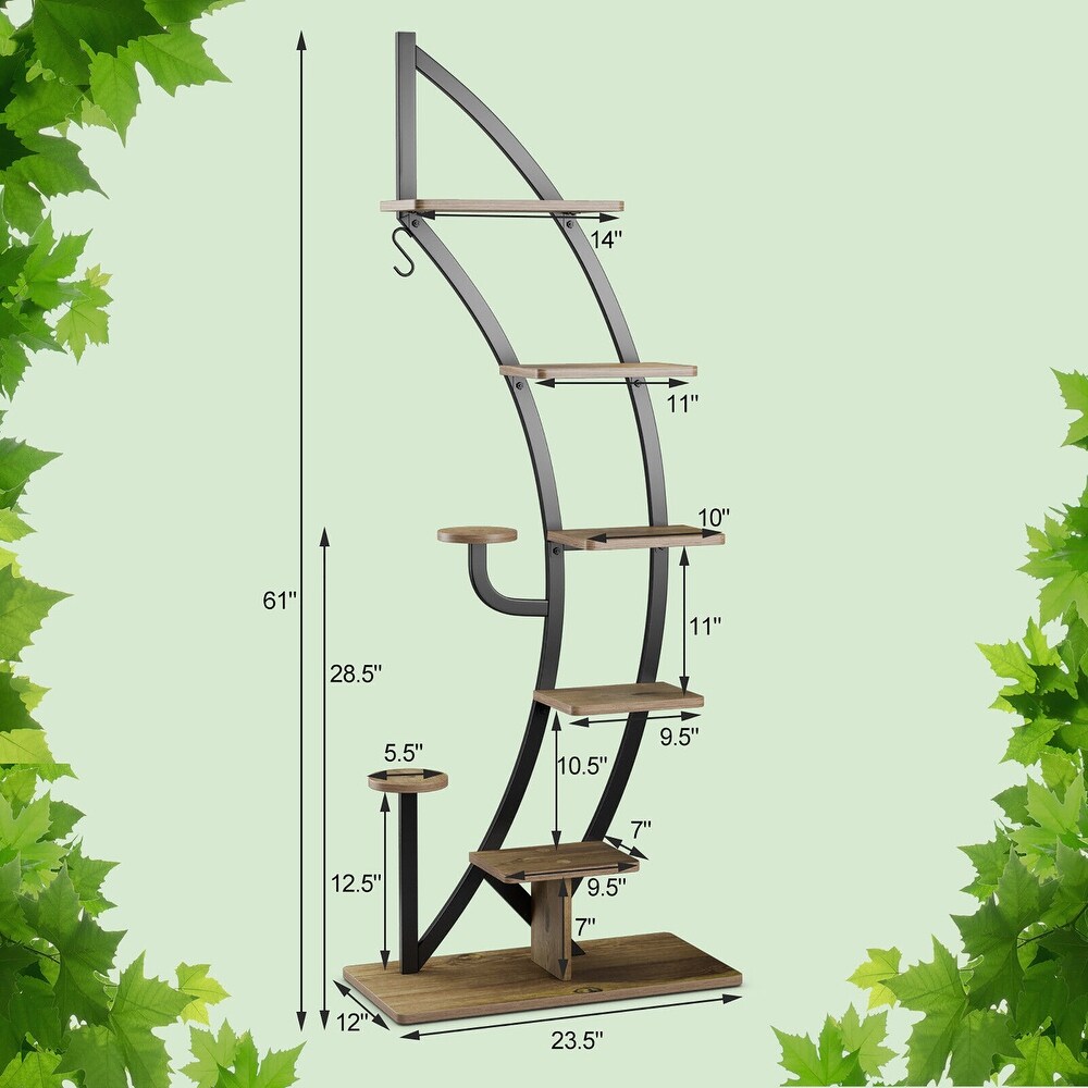 Gymax 2 PCS 6 Tier 9 Potted Metal Plant Stand Curved Stand Holder