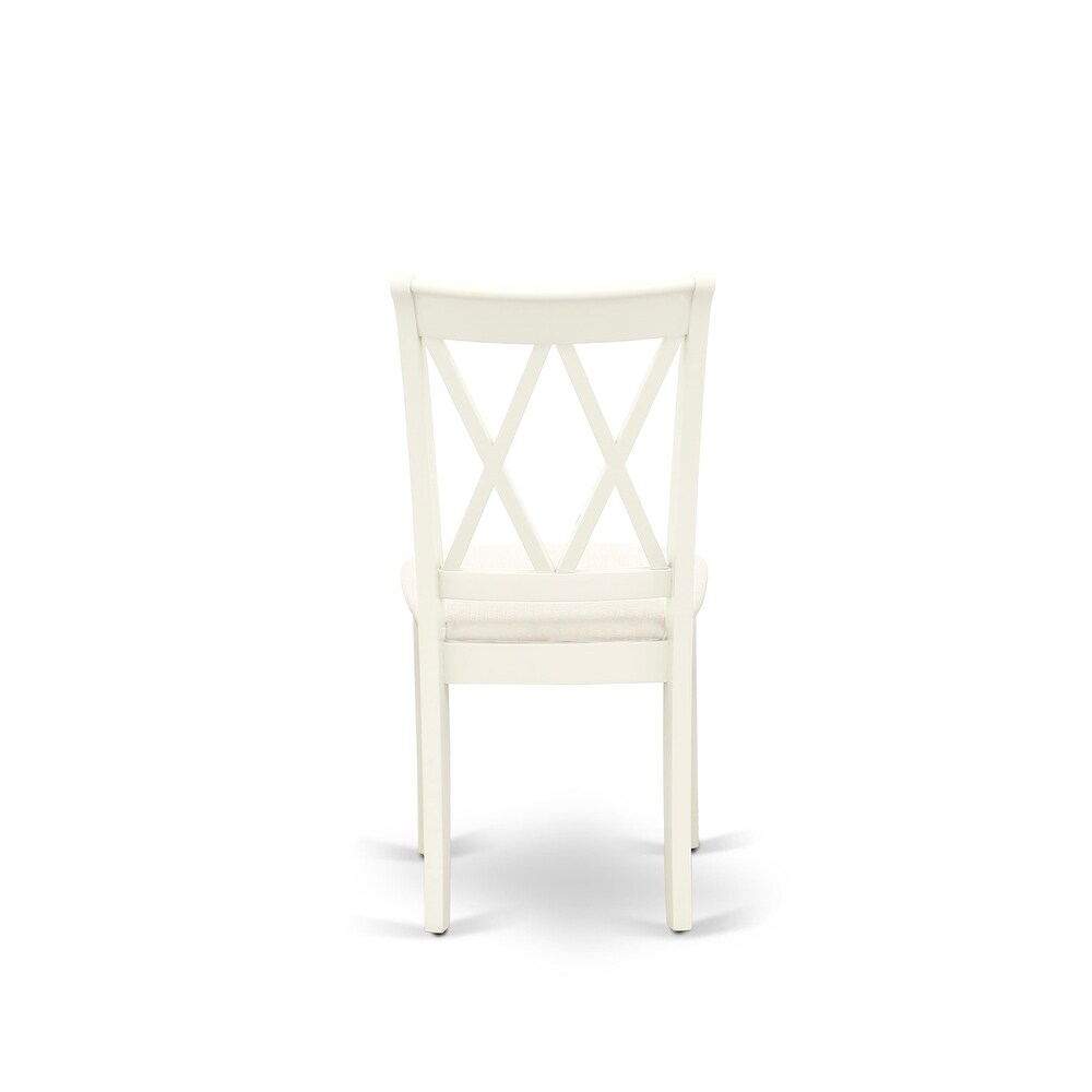 East West Furniture Dining Table Set  A Round Table and Linen Fabric Dining Chairs  Linen White (Pieces   Finish Options)