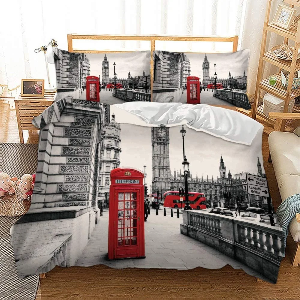 Duvet Cover Set Soft London Themed Comforter Cover Set 3 Pieces