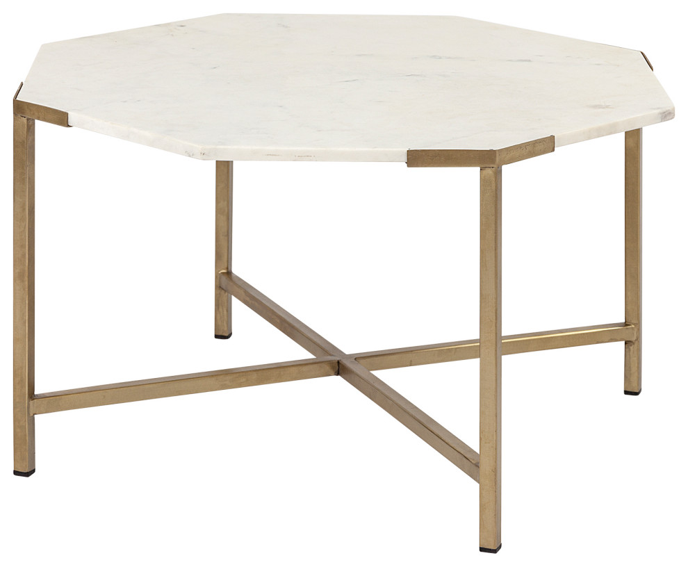 Vincent 33 quotOctagonal White Marble Top Gold Metal Base Coffee Table   Contemporary   Coffee Tables   by HedgeApple  Houzz