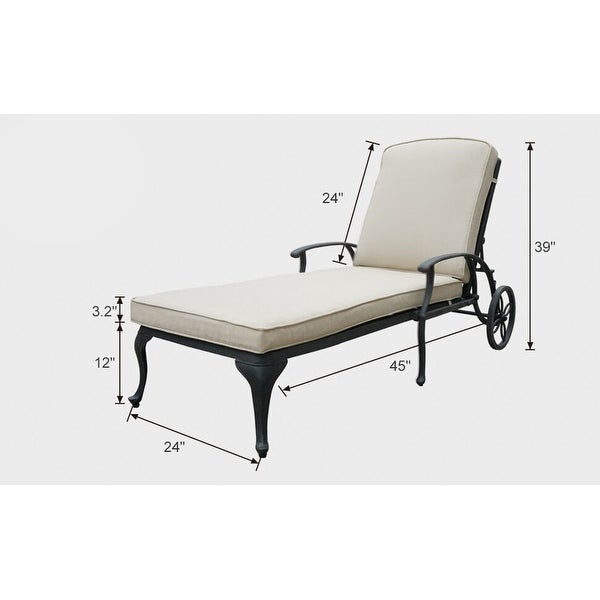 3-Piece Aluminum Reclining Outdoor Chaise Lounge with Table and Cushions