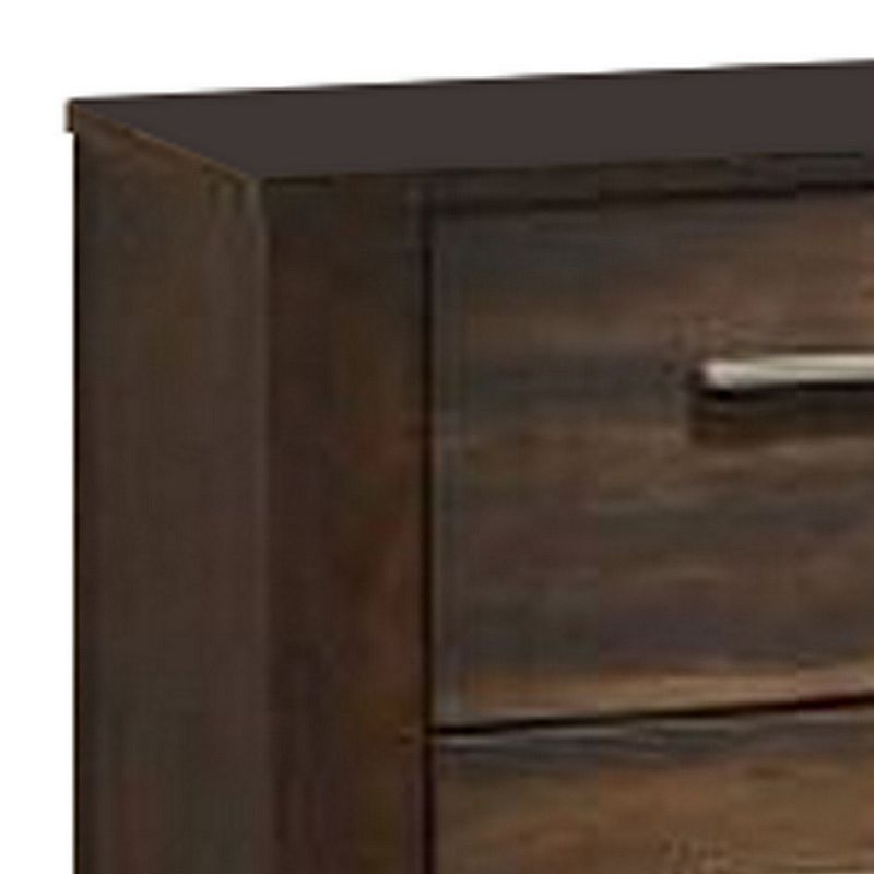 Wooden Nightstand with Two Drawers and Metal Bar Handles， Brown