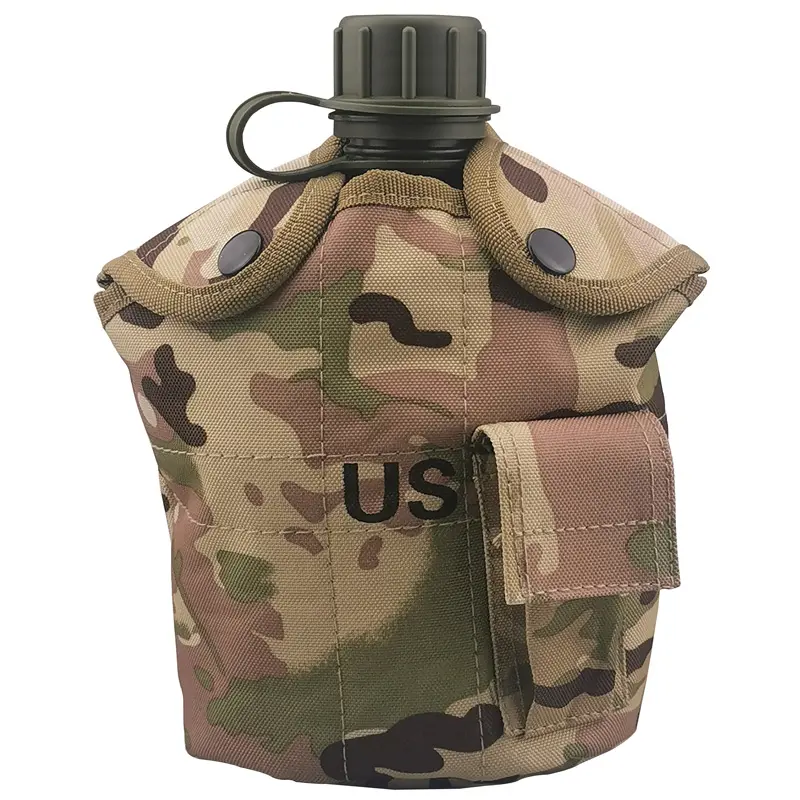 High Quality  Green   Water Canteen With Aluminum Cup And Pouch  hiking bottle