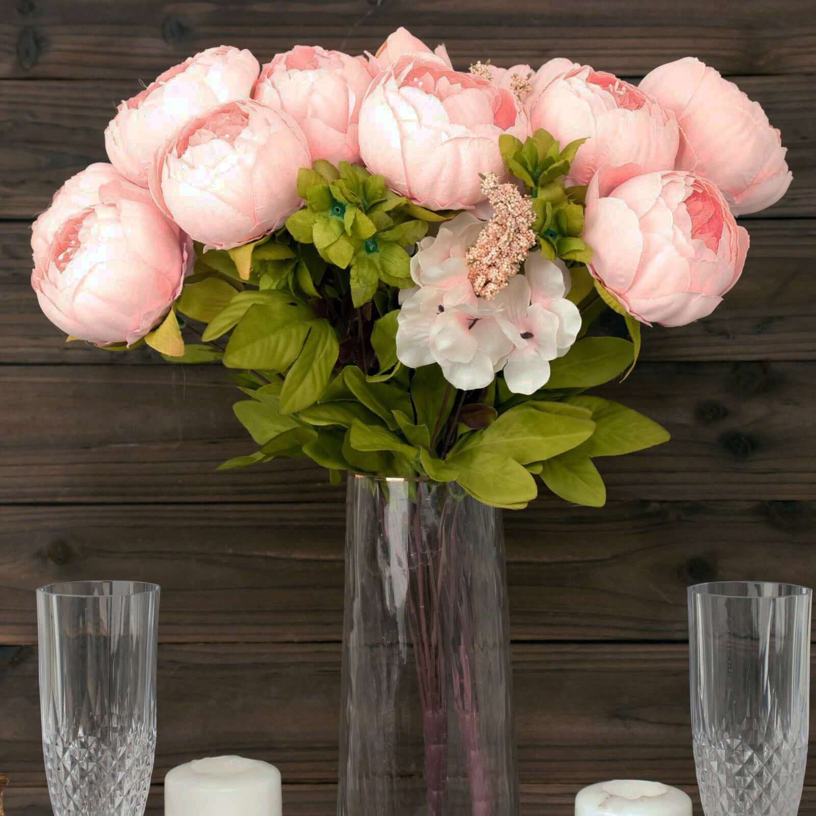 2 Pack Pink Artificial Peony Flower Wedding Bouquets, Faux Silk Flower Arrangements 19