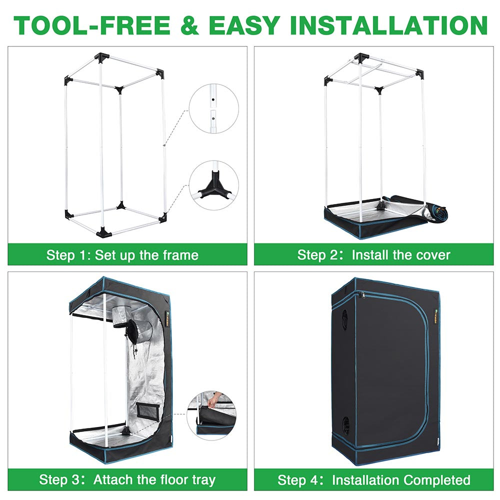 LAGarden 2x2 Grow Tent with Shovel Indoor Grow Room 24x24x48