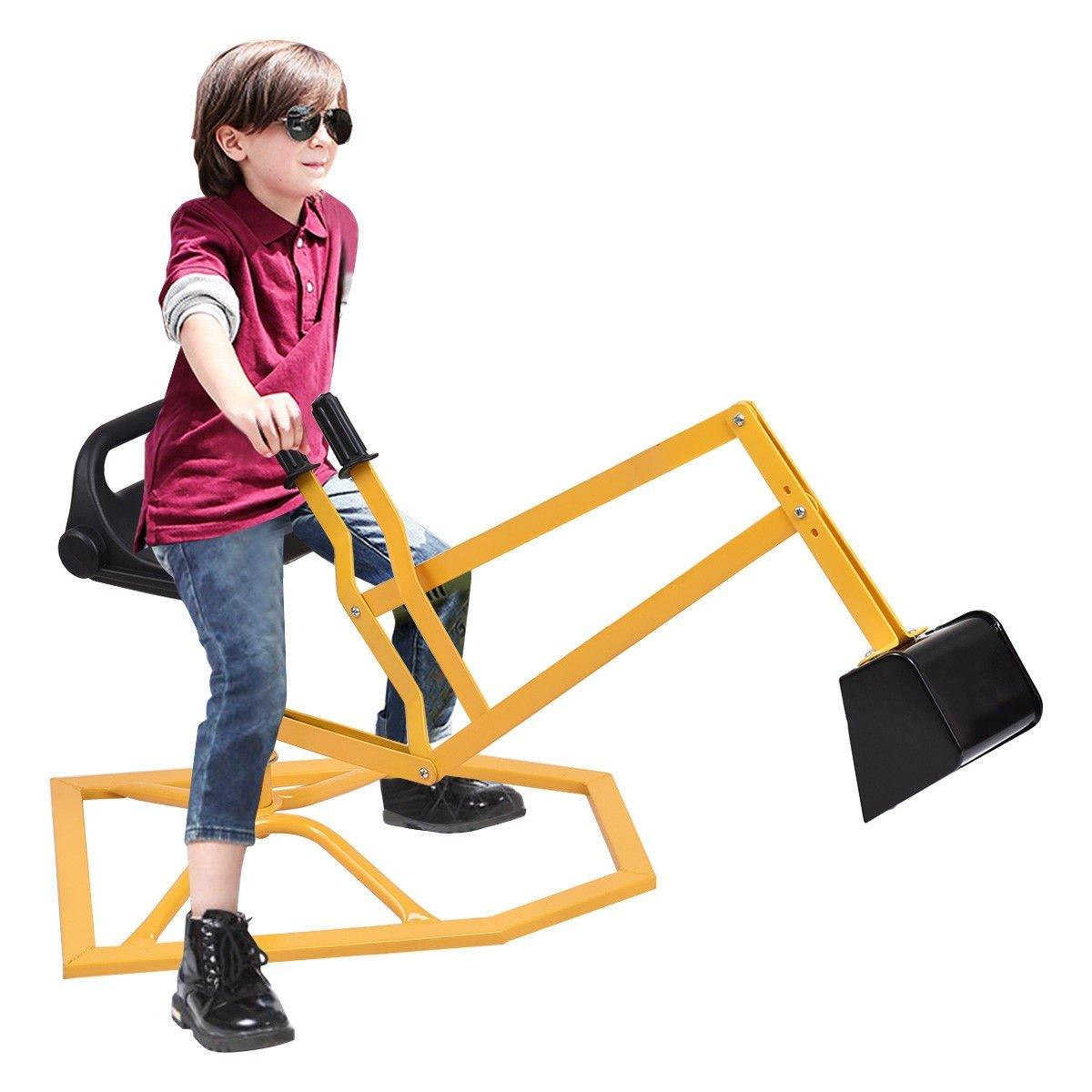 Costzon Kids Ride On Sand Digger, 360 Rotatable Excavator Toy Crane with Base for Sand