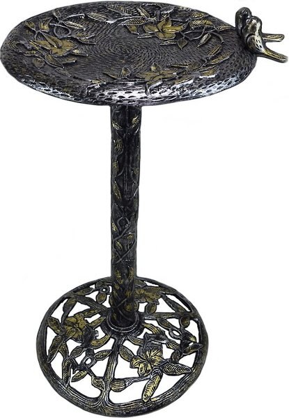 Oakland Living Handmade Gold Cast Aluminum Twin Singing Birds Bird Bath， Antique Silver