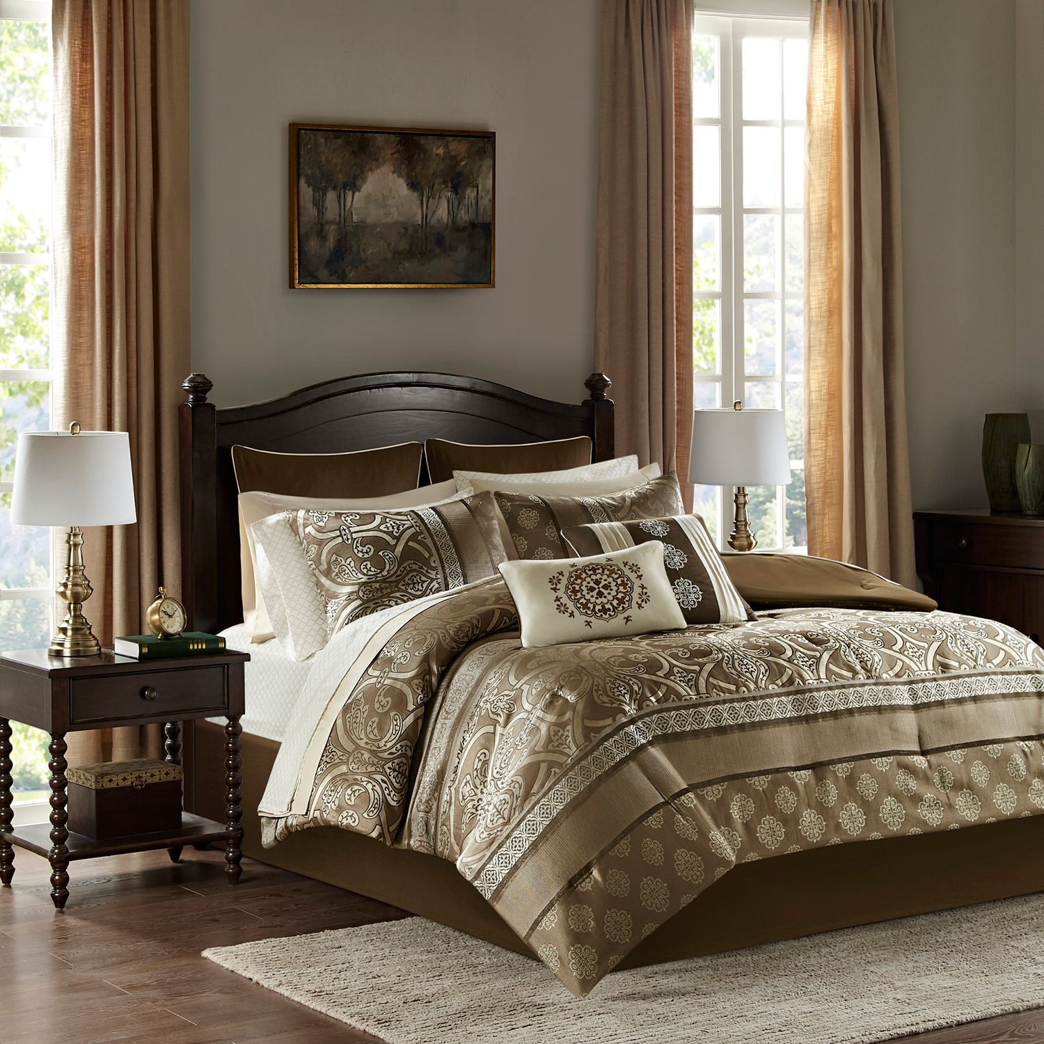 Madison Park Essentials Alexine Jacquard Comforter Set with Sheets and Throw Pillows