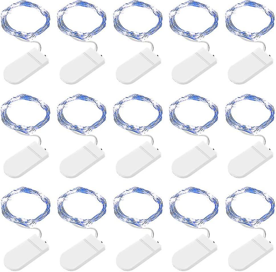 Led String Lights 15 Pack， 2m 20 Led Fairy Lights Battery Operated， Copper Wire Light  (blue)