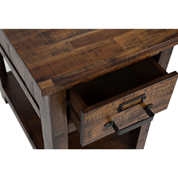 Side Table with 1 Drawer and Plank Style， Rustic Brown