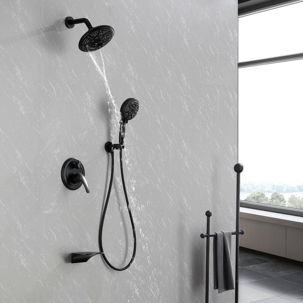 FLG Wall Mount Single-Handle 9-Spray Tub and Shower Faucet with 8 in. Shower Head in Matte Black (Valve Included) SS-0112-MB