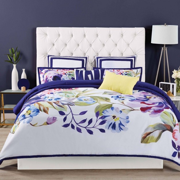 Christian Siriano Garden Bloom Full queen Comforter Set Purple white green