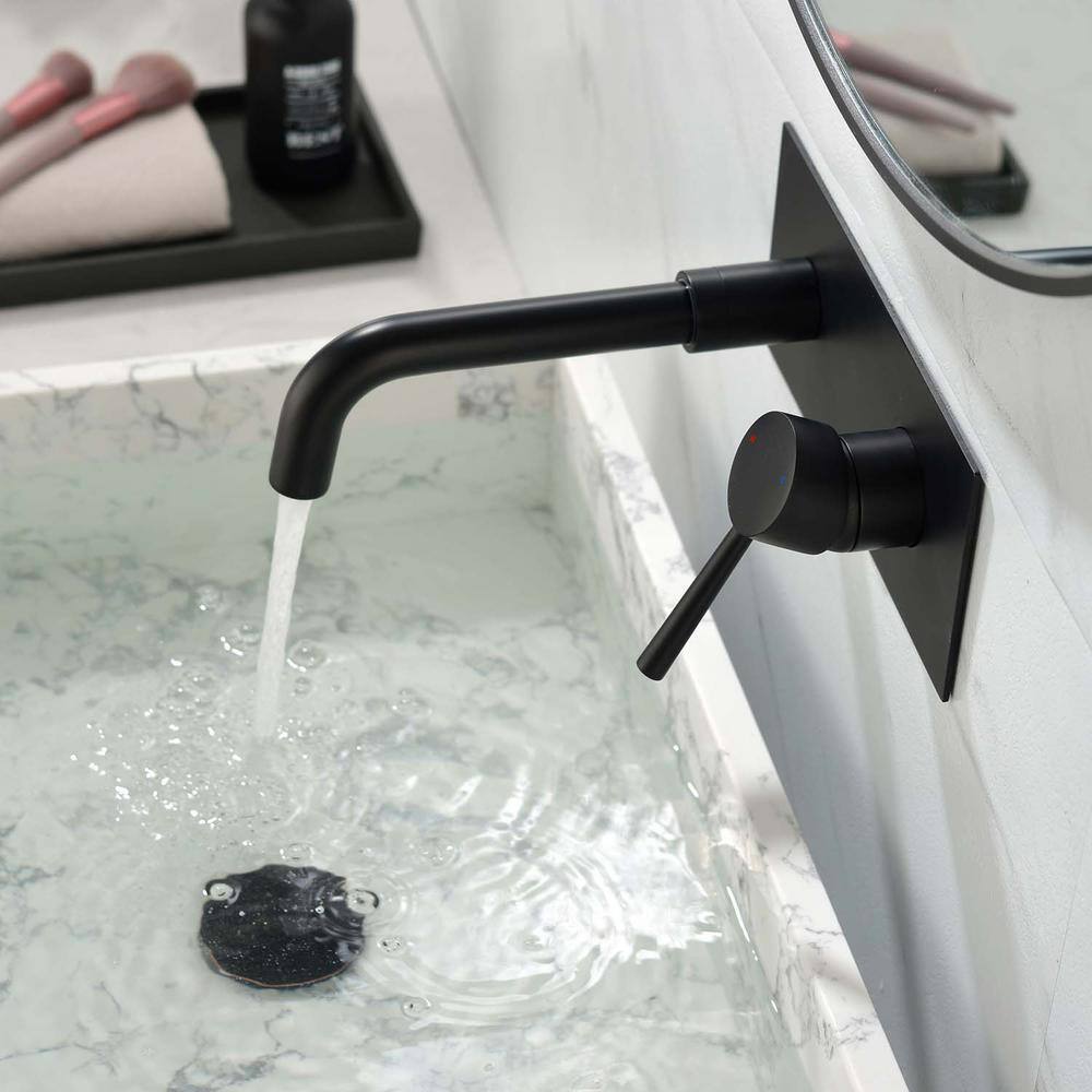 GIVING TREE Single Handle Wall Mounted Faucet with HotCold Indicators Included Valve Supply Lines in Matte Black RMHDFAUC0046