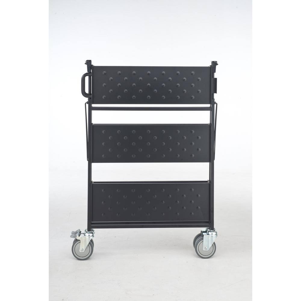 Master Grade Folding Master Busing Cart 3-Shelf Black 550 lbs. Cap with 5 in. Swivel Caster 32 in. L x 17.5 in W x 36 in. H BC-2000H