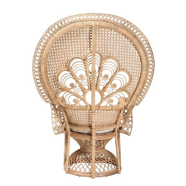 Ediva Modern Bohemian Natural Brown Rattan Peacock Accent Chair