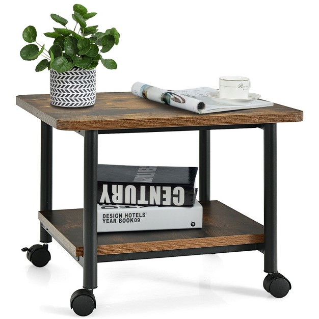 Tangkula 2 tier Rolling Under Desk Printer Cart With 2 Storage Shelves Printer Stand For Home Office