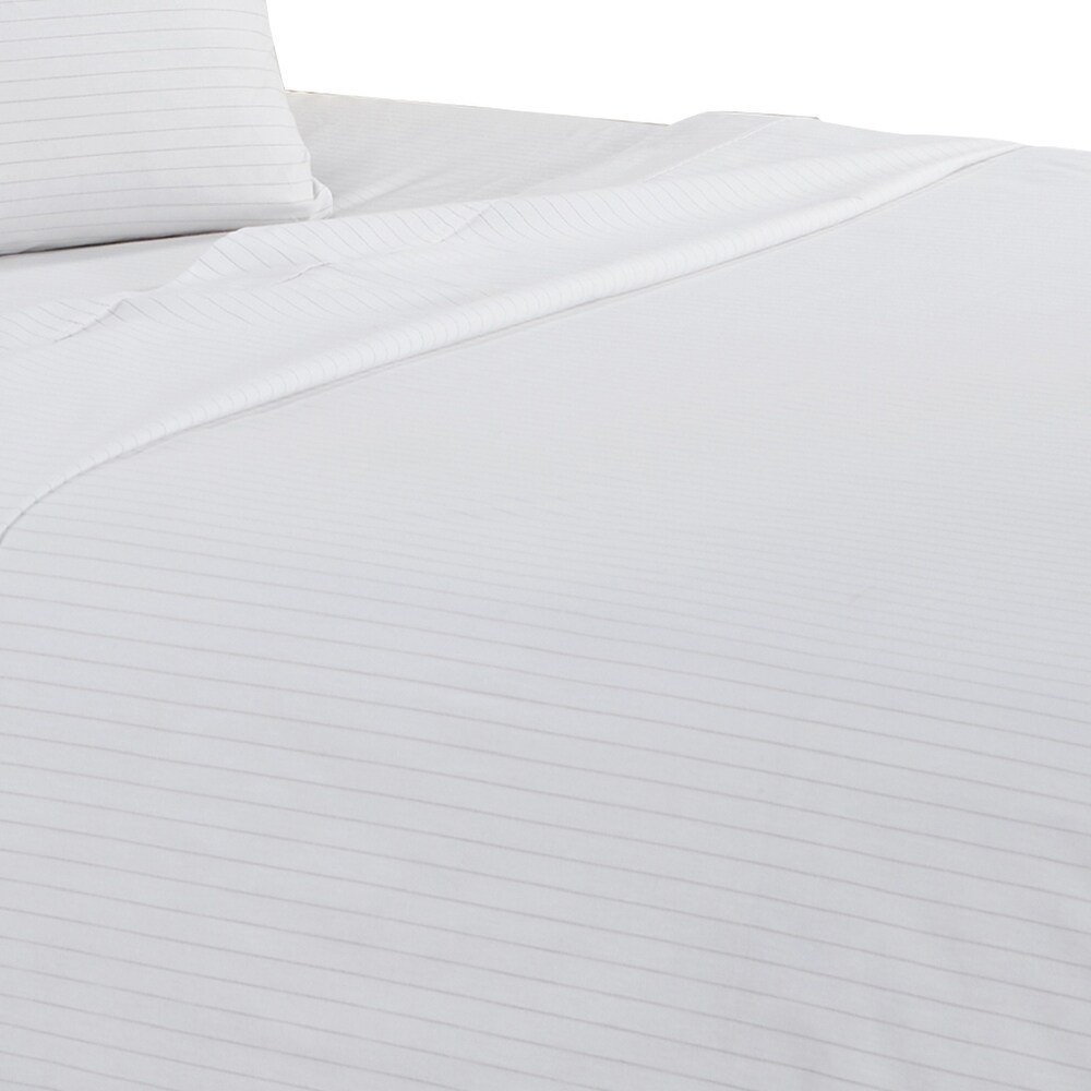 Matt 4 Piece Full Bed Sheet Set  Soft Organic Cotton  Stripes  White