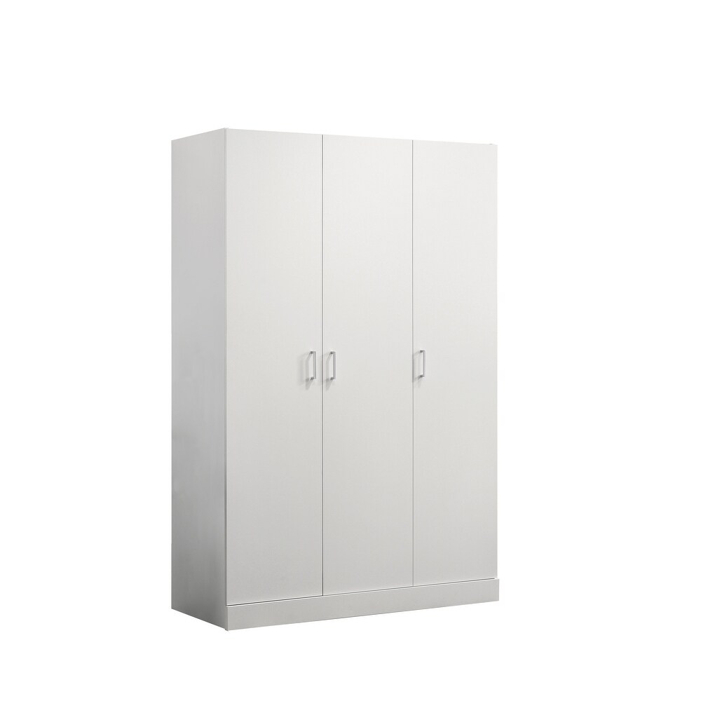 Declan White 3 Door Wardrobe Cabinet Armoire with Storage Shelves and Hanging Rod