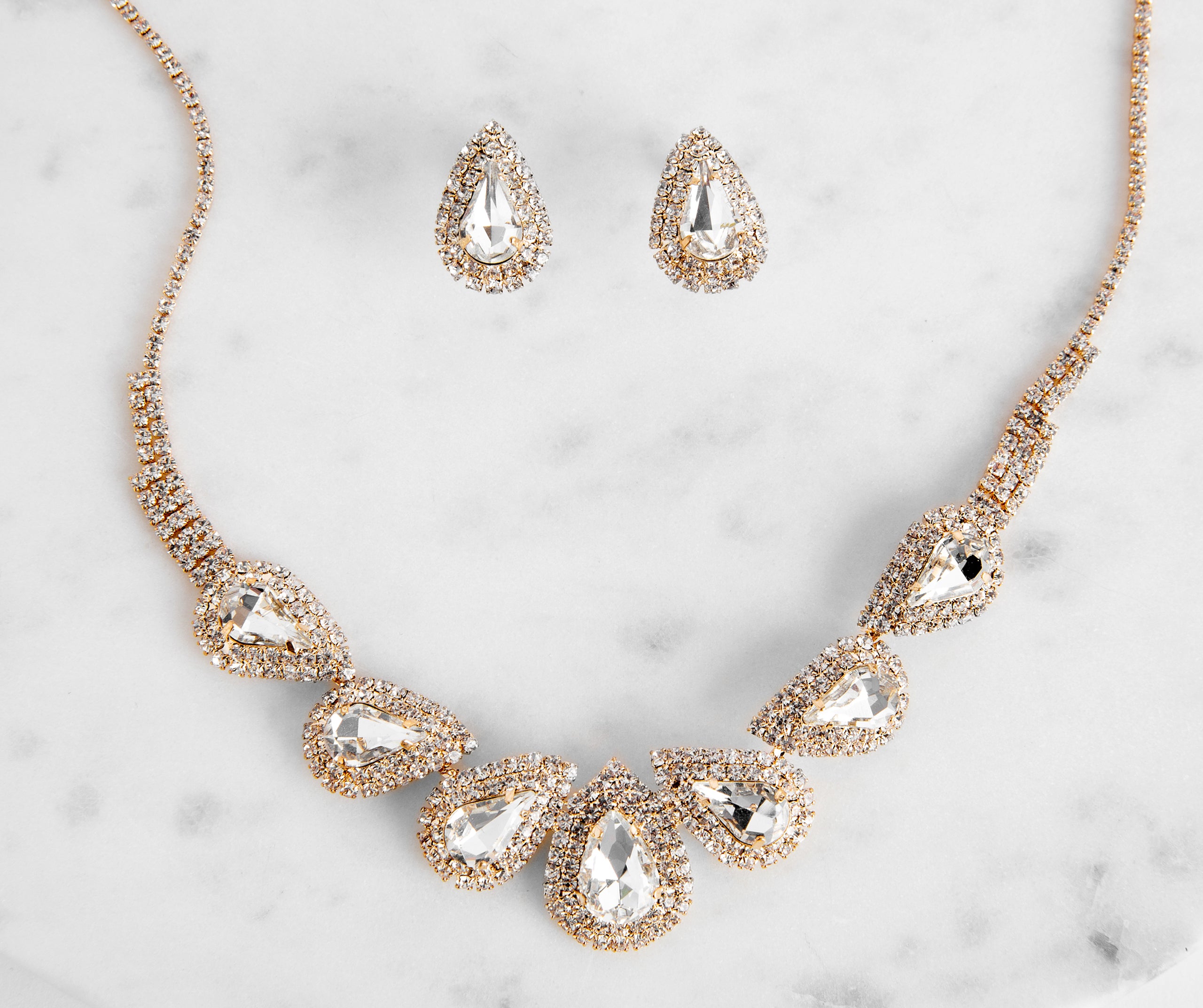 Teardrop Rhinestone Necklace Set